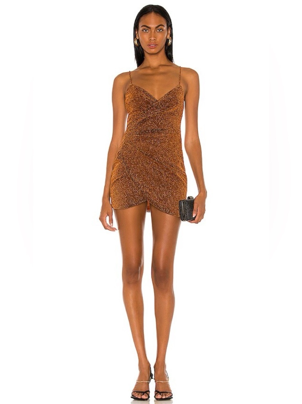 Superdown Delanie Ruched Mini Dress XS | Rust Metallic Strappy Back Party Dress